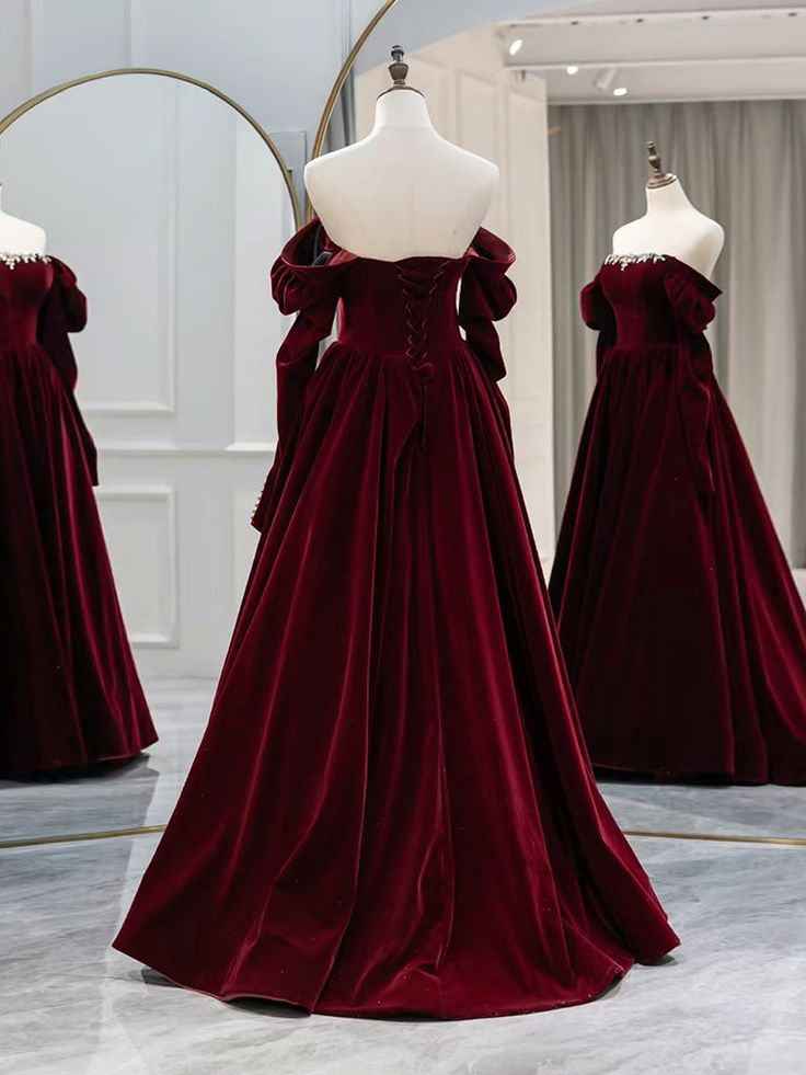 Elegant A-Line Long Sleeve Velvet Prom Dress with Beaded Details - J4649 | Perfect for Evening Gowns, Formal Dances, and Special Occasions
