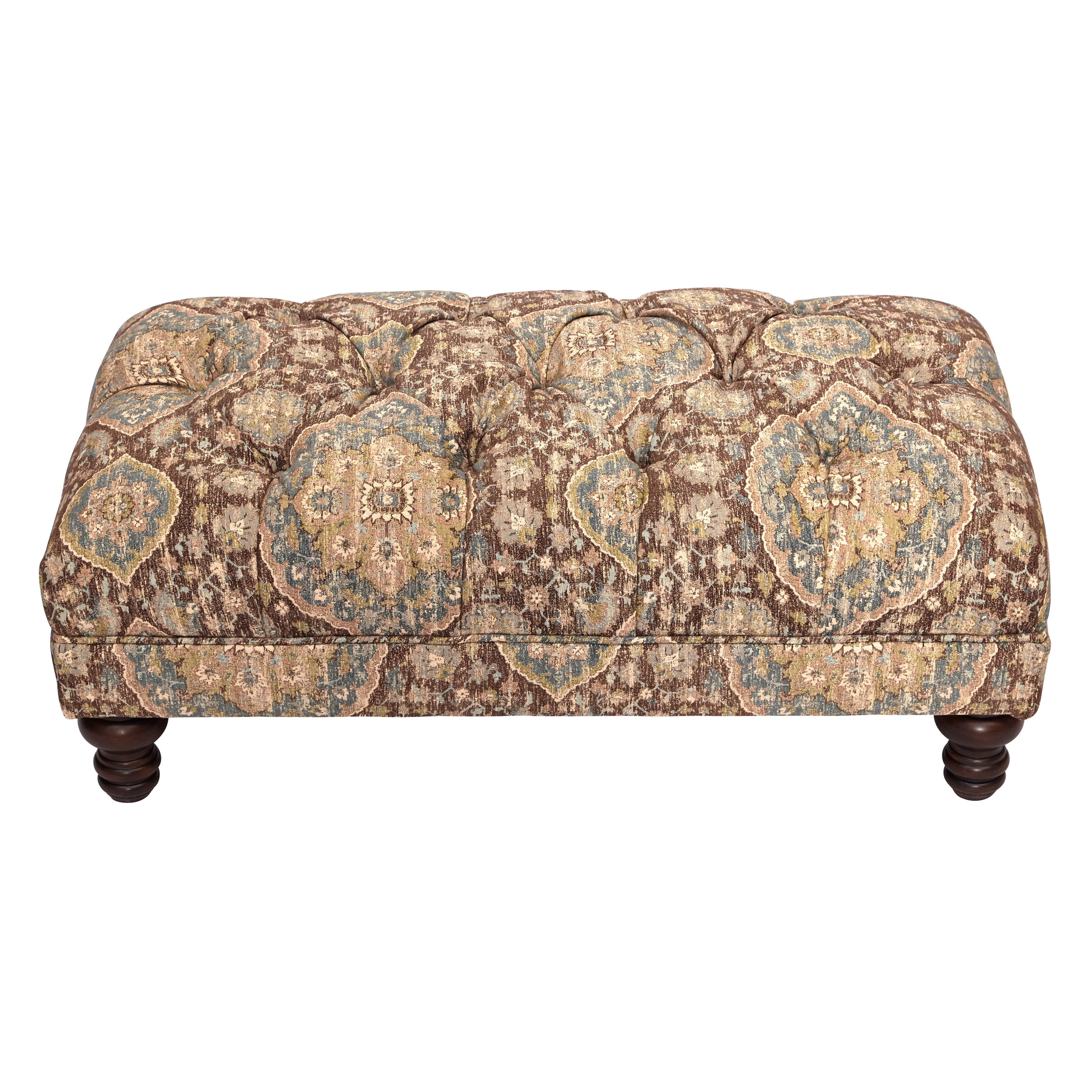Roundhill Furniture Charbilia Fabric Tufted Cocktail Ottoman in Tapestry Ocean Cliff - Stylish Living Room Footrest & Coffee Table Alternative for Home Decor