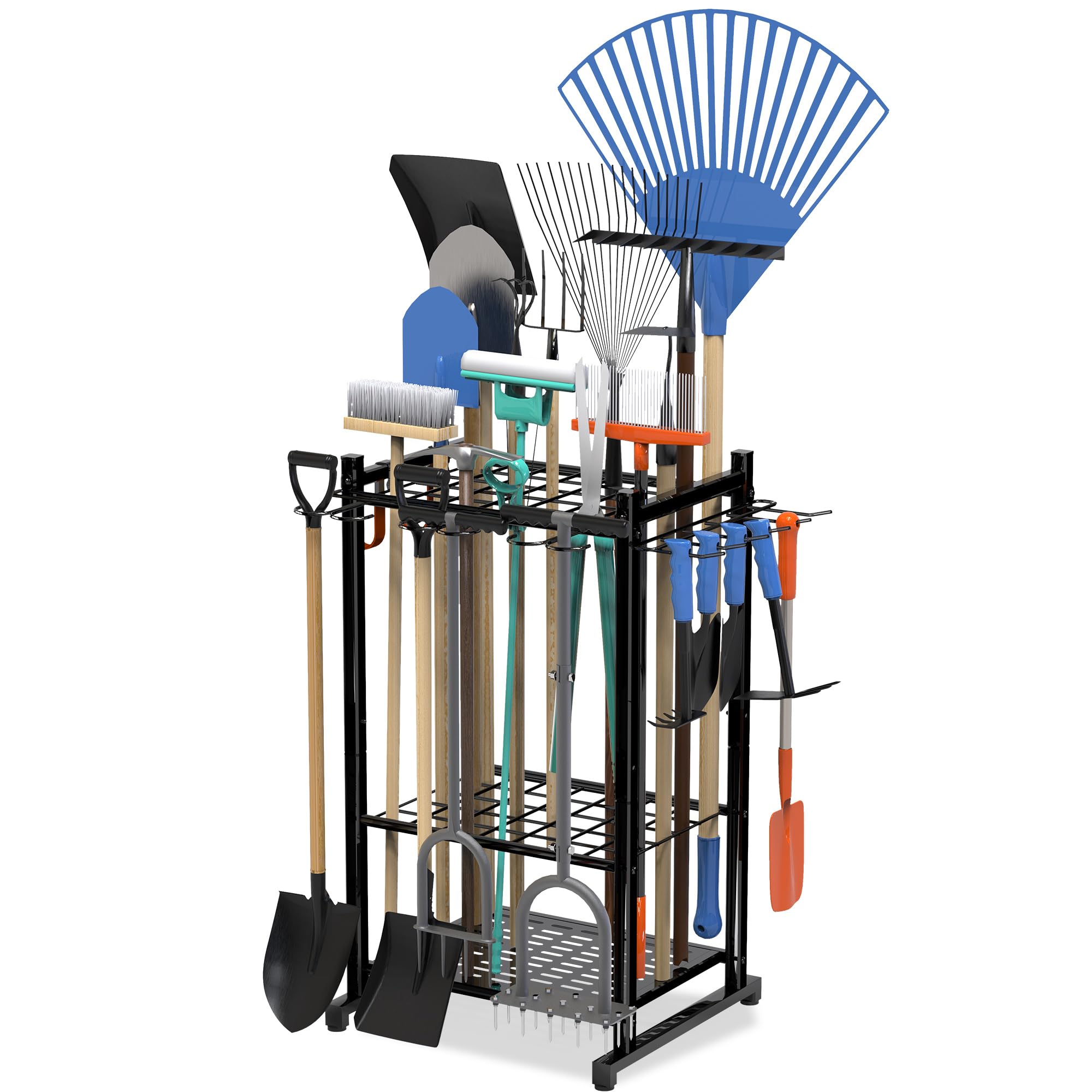 Heavy Duty Steel Garden Tool Organizer with Storage Hooks - Yard Tool Tower Rack for Garage, Shed & Outdoor Organization - Holds Up to 50 Tools - Perfect for Gardening, Landscaping & Home Storage (Black)