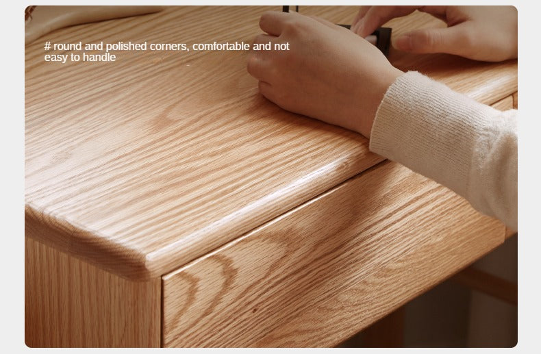 Modern Oak Solid Wood Retractable Dressing Table - Space-Saving Vanity for Bedroom, Bathroom & Small Apartments
