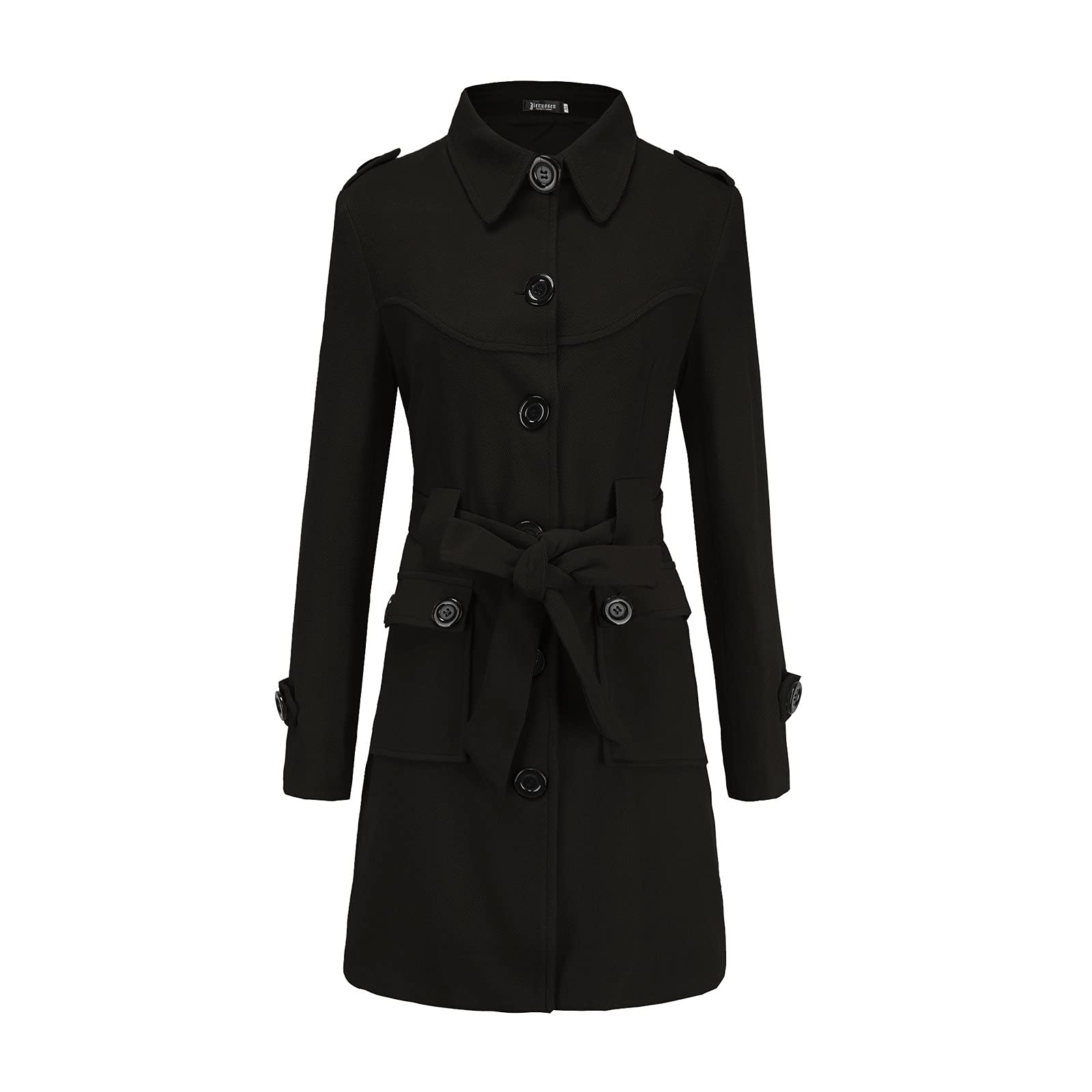 Women's Winter Pea Coat with Lapel, Long Sleeves & Self-Tie Belt - Warm Trench Coat Outerwear for Work, Dating & Cold Weather Fashion