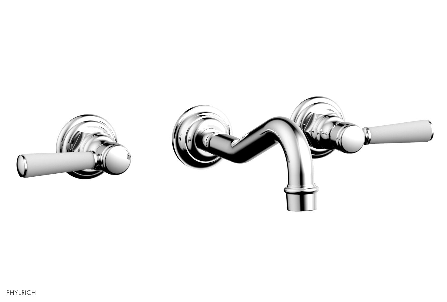 HENRI Wall Lavatory Set with Satin White Lever Handles 161 12 - Modern Bathroom Faucet for Powder Room, Guest Bath & Small Space Installation