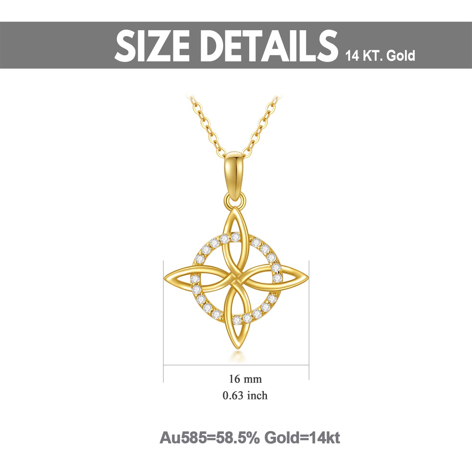 14K Solid Gold Celtic Cross Knot Necklace for Women - Yellow Gold Irish Knot Pendant with Moissanite | Anniversary, Birthday Gift for Mom, Wife | 16-18 Inch Chain | Perfect for Weddings, Church & Special Occasions