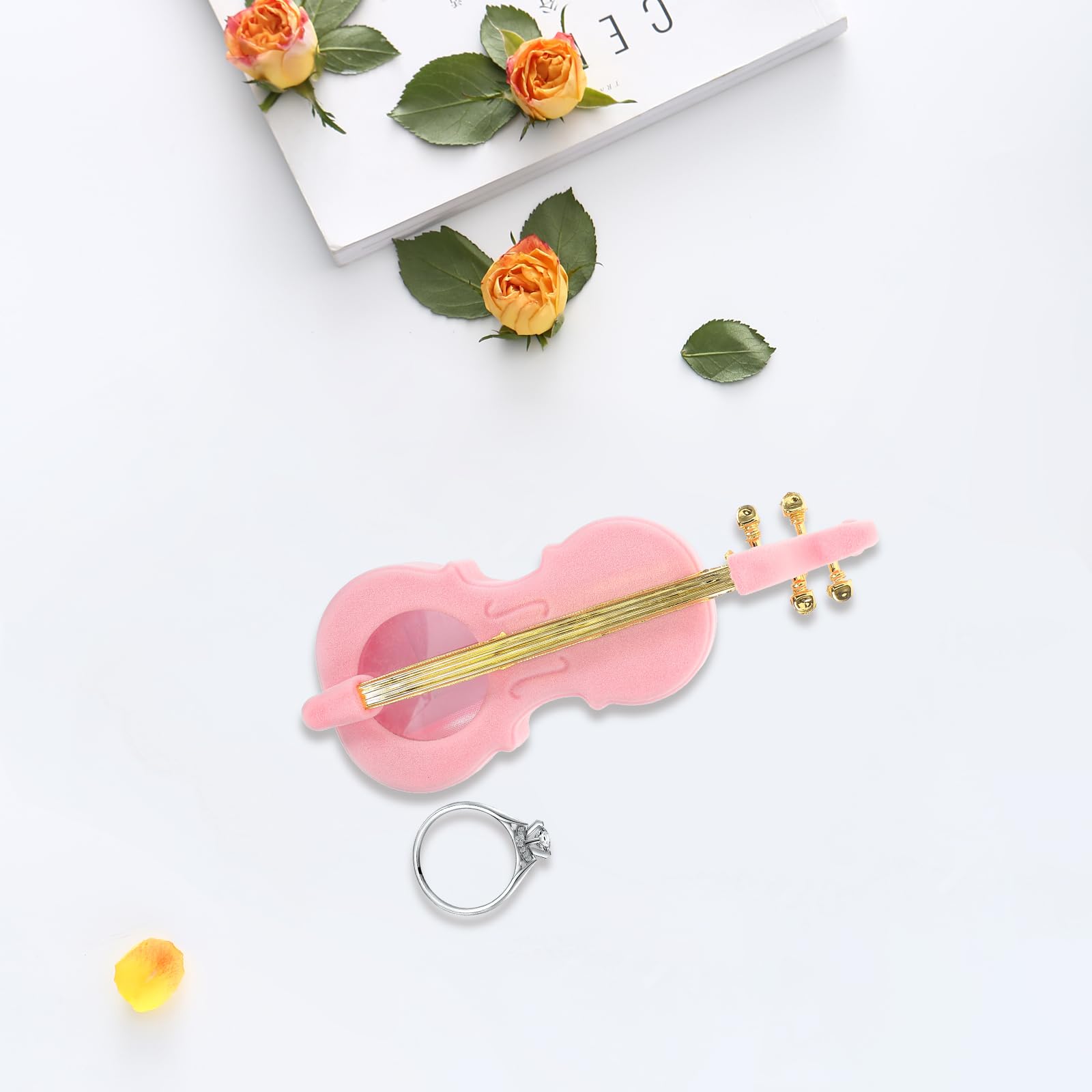 Elegant Violin-Shaped Jewelry Box - Soft Flocking Lining for Rings, Earrings & Necklaces - Pink Musical Instrument Jewelry Organizer - Perfect for Gift, Travel & Home Decor Storage