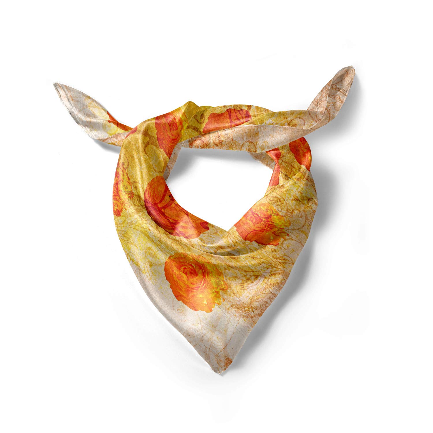 Ambesonne Orange Headscarf - Grunge Rose Floral Print Hijab Scarf for Women, Lightweight Fashion Wrap for Everyday Wear, Church, Parties & Outdoor Activities