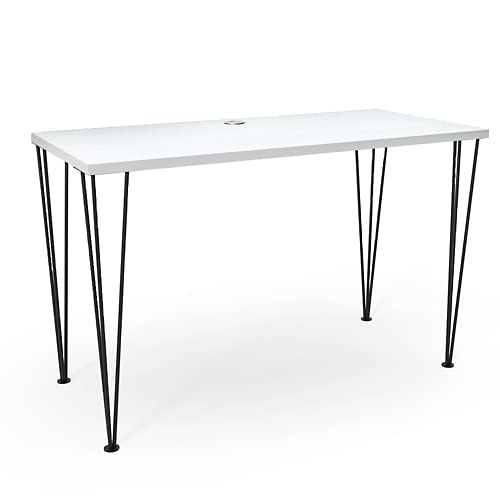 Hubbub Maker Hairpin Leg Desk 48 Inch Wide - White Tabletop with Black Metal Legs | Modern Home Office & Study Desk for Small Spaces