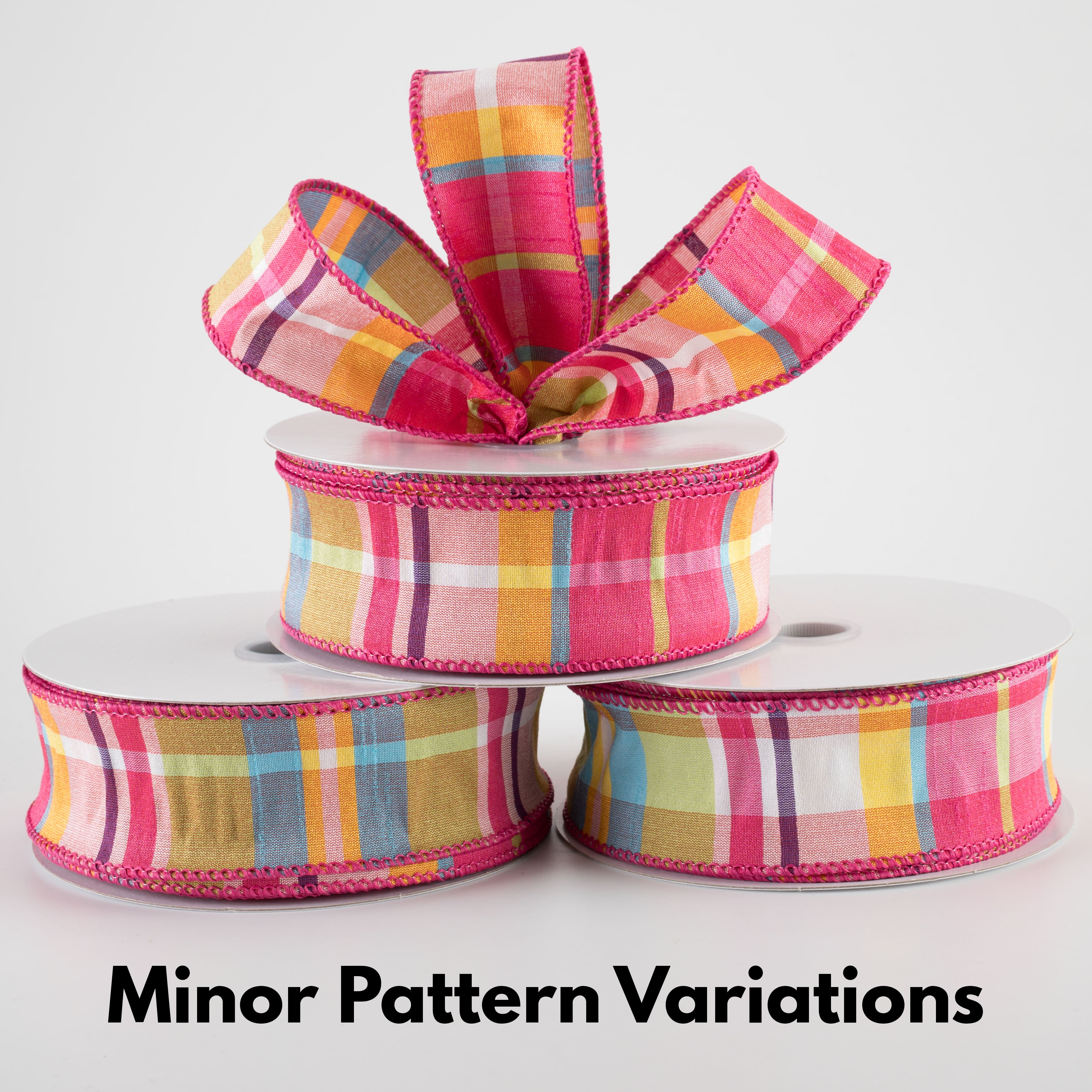 1.5 Inch Faux Dupioni Plaid Ribbon - Fuchsia, Lime, Blue & Yellow - 10 Yards Roll - Perfect for Gift Wrapping, DIY Crafts, Wedding Decorations and Hair Bows