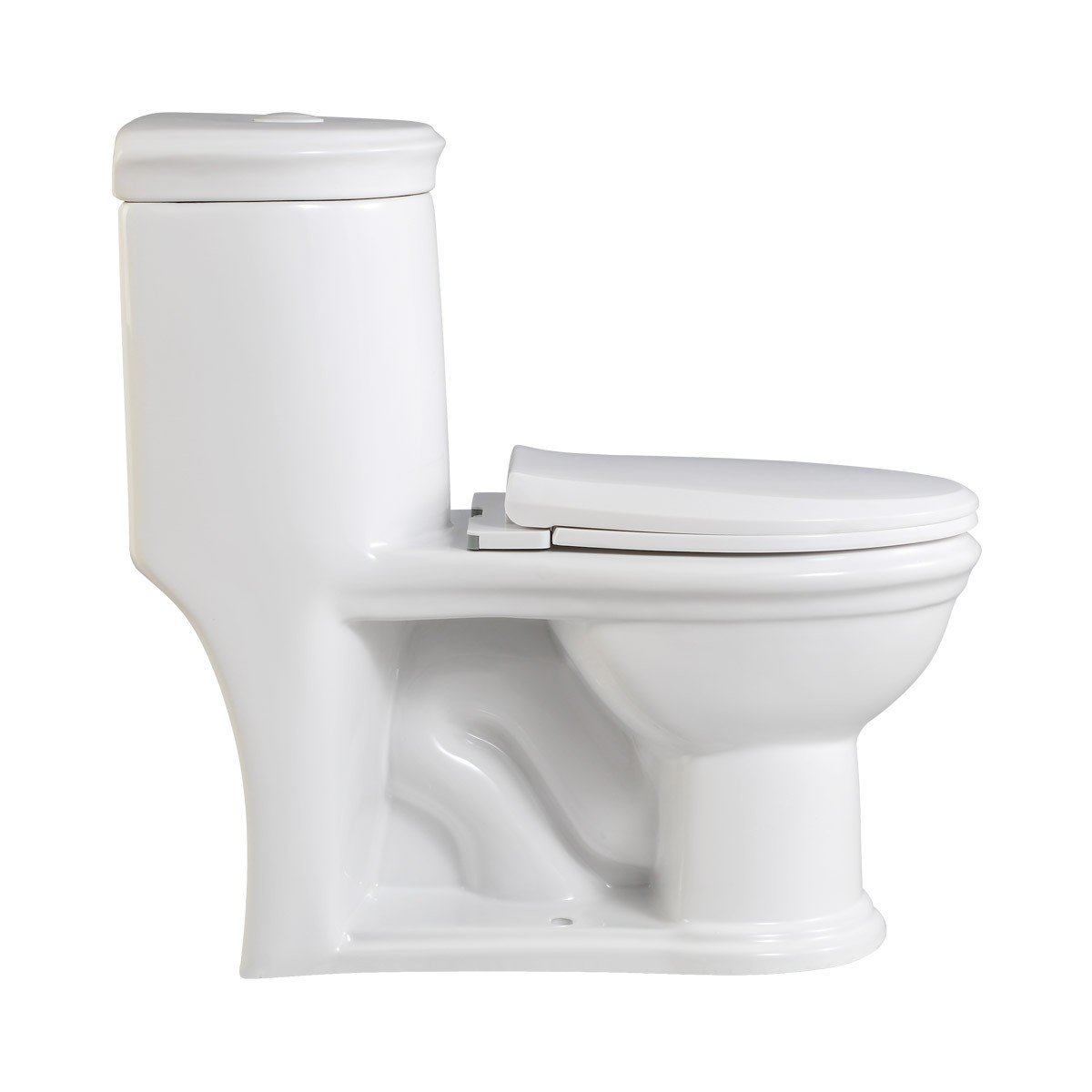 Kids Potty Training Toilet - Heavy Duty White Porcelain One-Piece Round Bathroom Toilet with Slow Close Seat & Push Button Flush (11.75