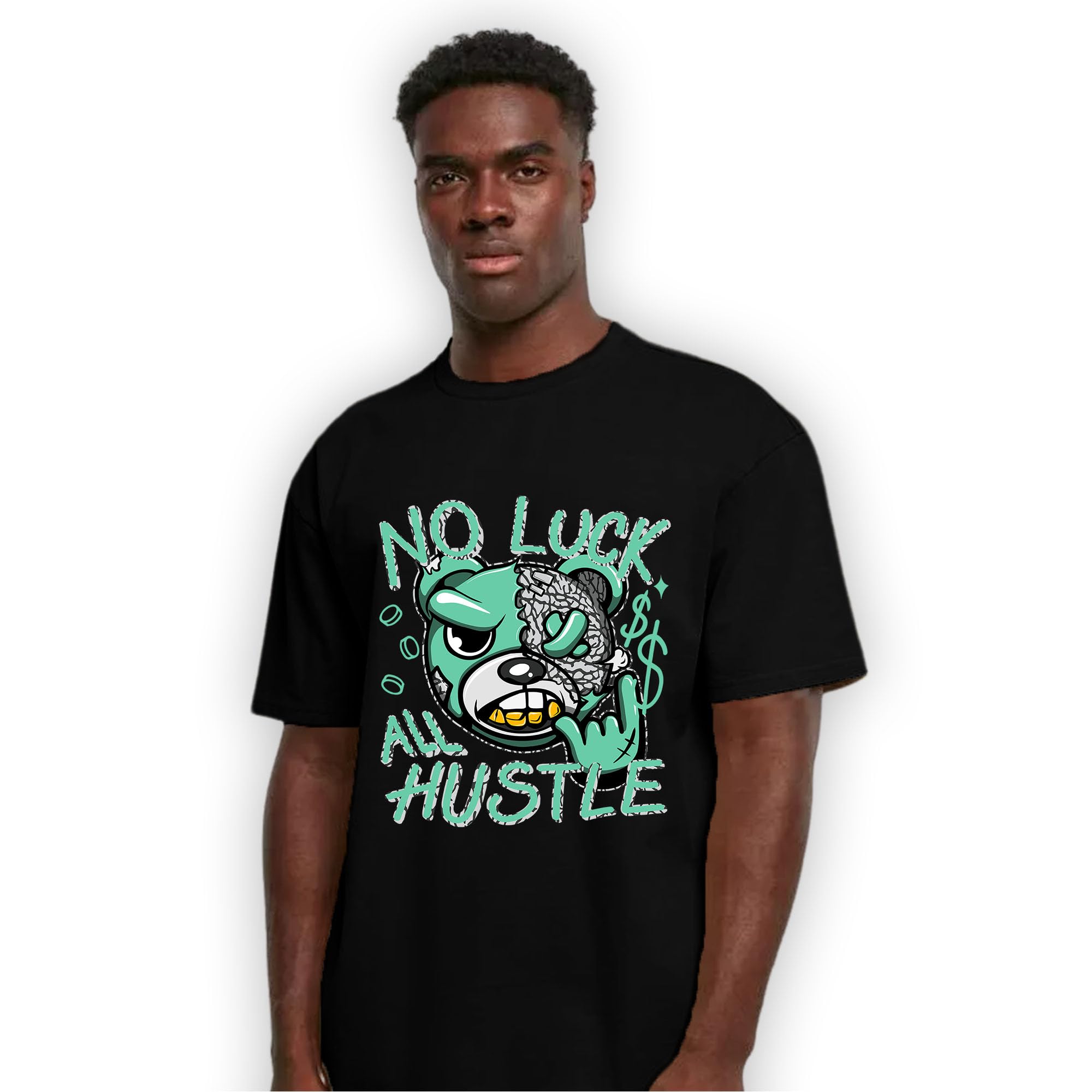 Generic All Hustle Unisex T-Shirt Matching 3s Green Glow - White/Black - Casual Streetwear for Men & Women | Perfect for Gym, Workout, and Everyday Wear