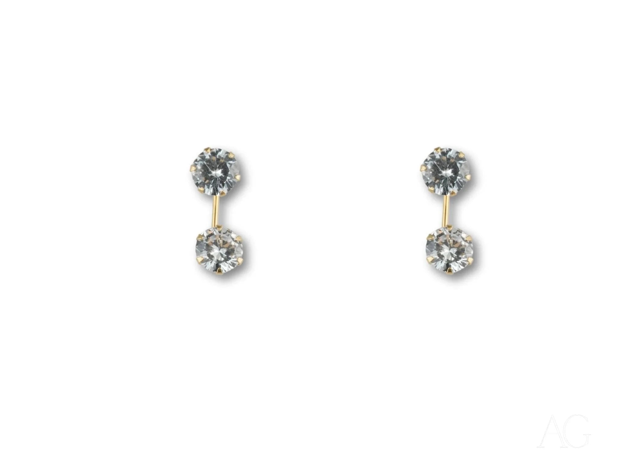 18K Gold Double CZ Stud Earrings for Women - Elegant Cubic Zirconia Jewelry Gift for Anniversary, Birthday & Special Occasions