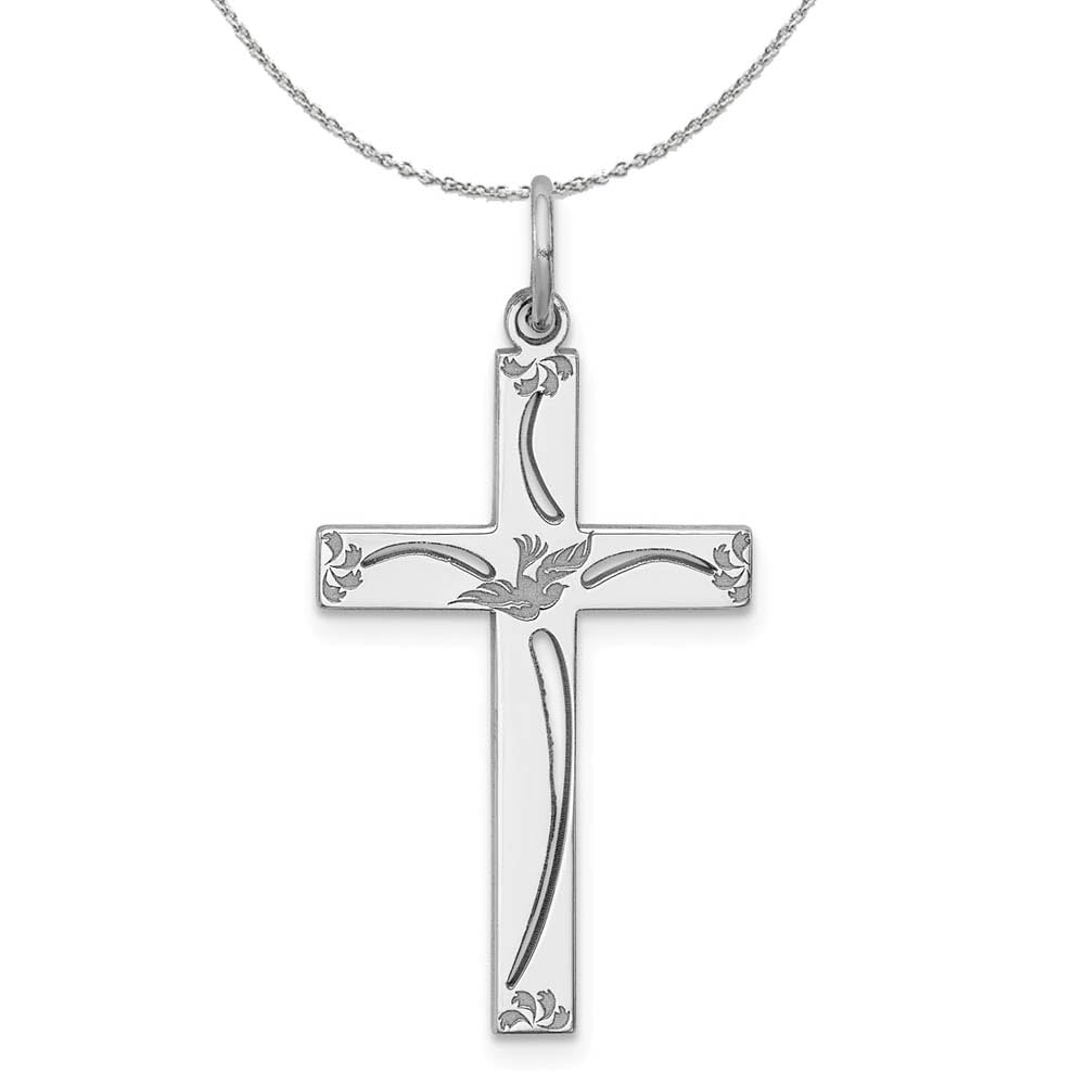 Sterling Silver Cross Necklace 25mm - Black Bow Laser Etched for Gifts & Faith