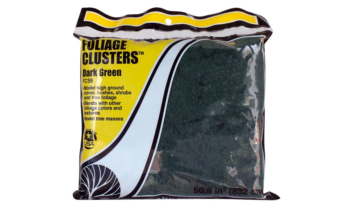 Dark Green Foliage Clusters for Model Train Scenery - Realistic Woodland Scenics Trees & Bushes for Dioramas, Railroad Layouts & Architectural Models