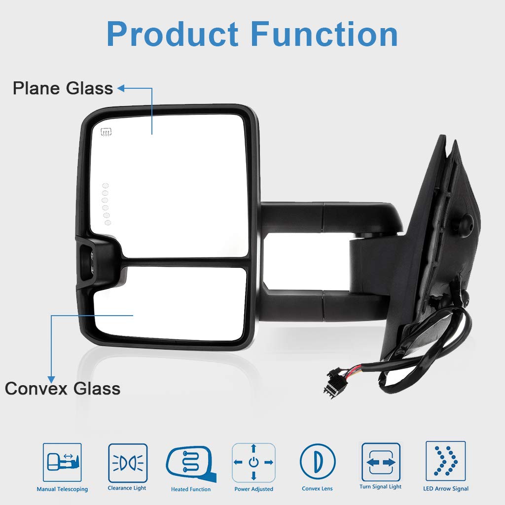 ECCPP Chrome Heated Power Side Mirrors with Clearance Signal for 2007-2014 Chevy Silverado & GMC Sierra - Towing & Winter Driving Upgrade