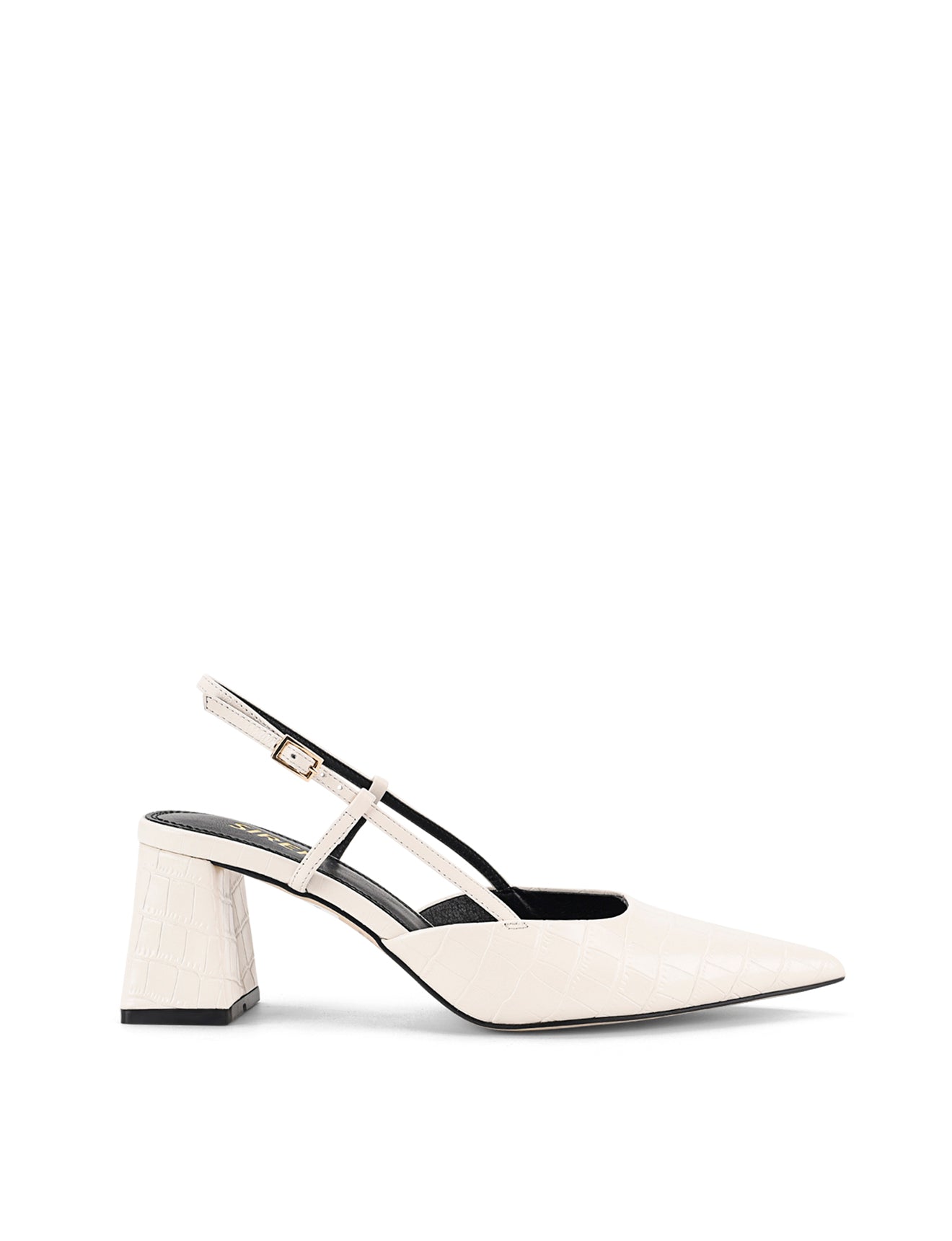 Yasmine Slingback Heels for Women - Chunky Block Heel Sandals in White Crocodile Embossed Leather | Perfect for Weddings, Parties & Office Wear