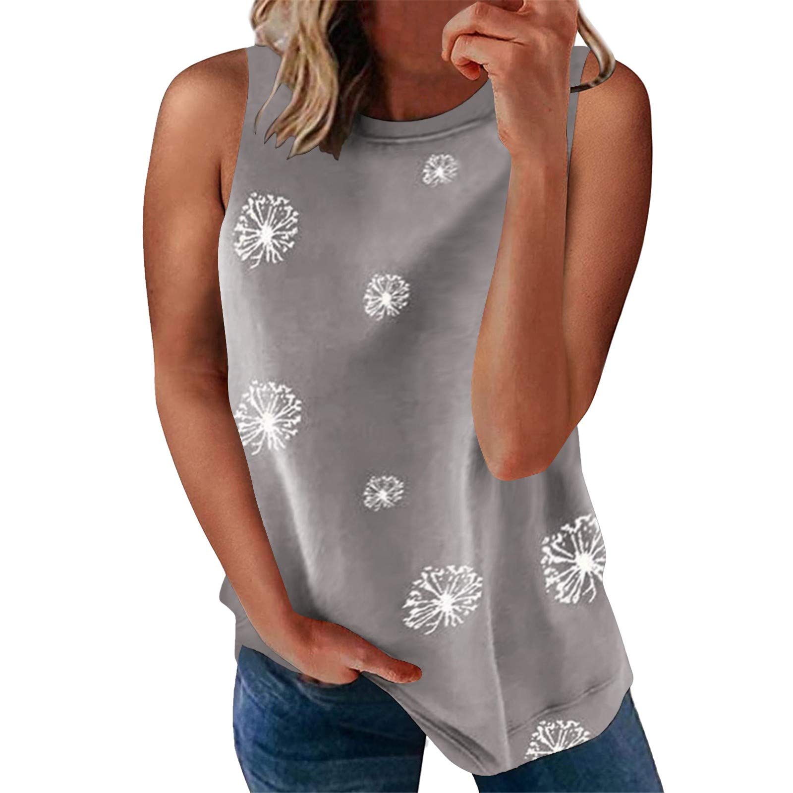 Women's Sunflower Stripe Print Tank Tops - Cute Sleeveless Graphic Tee Shirts, Casual O-Neck Loose Summer Blouses for Beach, Vacation & Everyday Wear