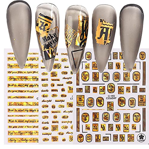 5 Sheets Holographic Letter Nail Art Stickers - Laser Bronzing Self-Adhesive 3D Nail Decals for Women & Girls - DIY Manicure Tips, Nail Charms & Accessories (Perfect for Parties, Weddings, and Nail Salon Decorations)
