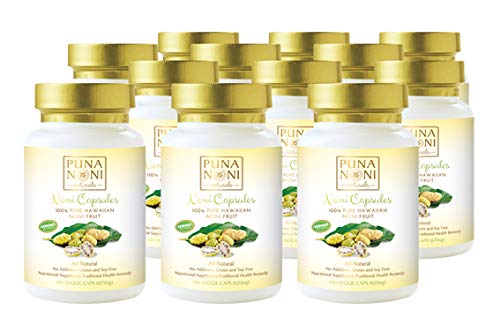 100% Pure Hawaiian Noni Fruit Powder Capsules - 100 Count Bottle (Pack of 12) | Immune Support, Antioxidant Boost | Perfect for Daily Wellness & Detox Routines
