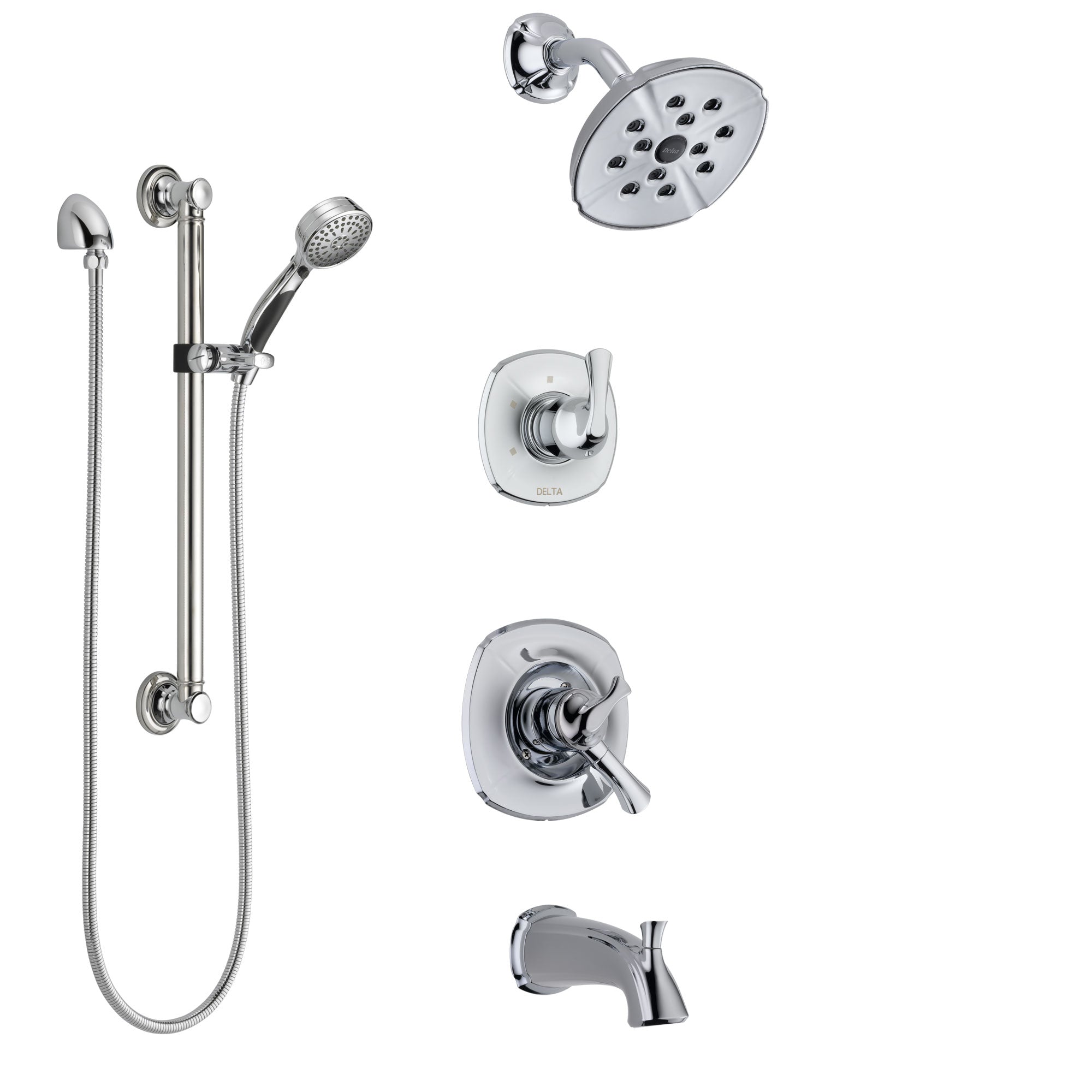 Delta Addison Chrome Finish Tub and Shower System - Dual Control Handle, 3-Setting Diverter, Showerhead & Hand Shower with Grab Bar (Model SS174923) - Perfect for Modern Bathrooms & Spa-Like Showers