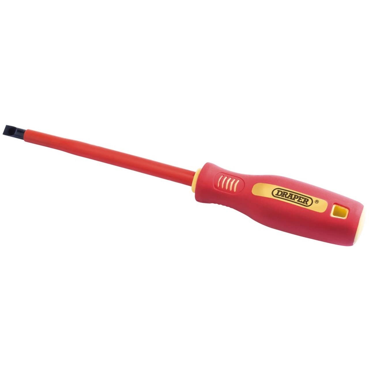 Draper 46519 Fully Insulated Plain Slot Screwdriver - 6.5mm x 150mm - VDE Certified Electrician Tool for Safe Electrical Repairs and DIY Projects