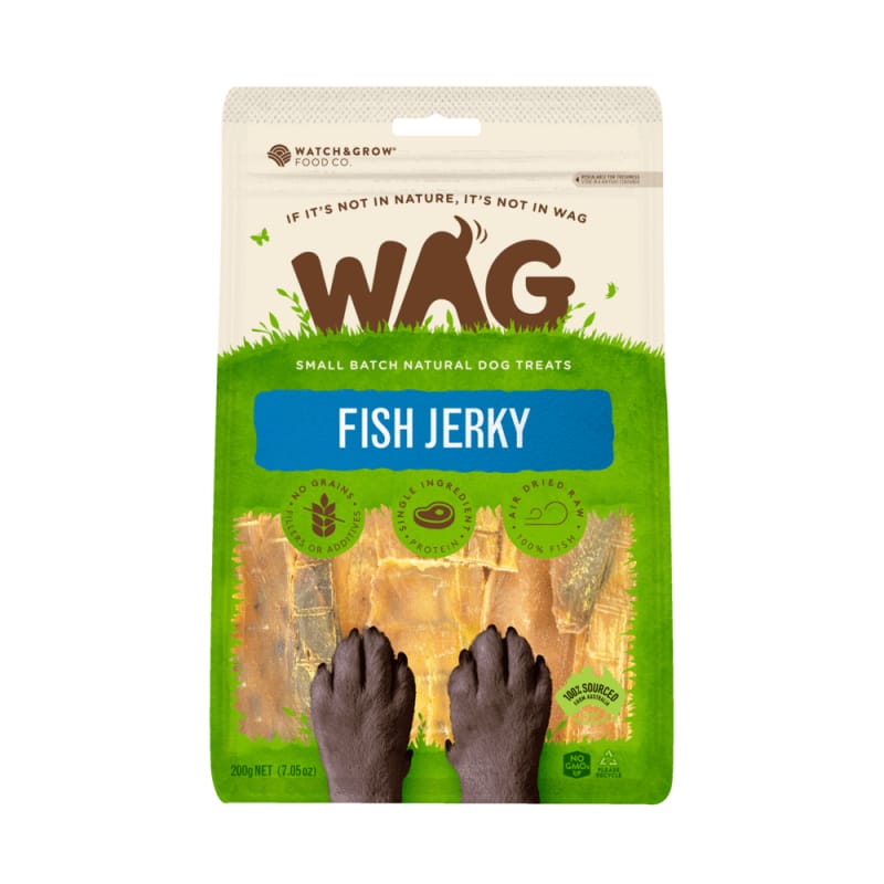 Premium WAG Fish Jerky Air-Dried Dog Treats - 200g Natural Protein Snack for Small & Large Dogs - Perfect for Training Rewards and Dental Health