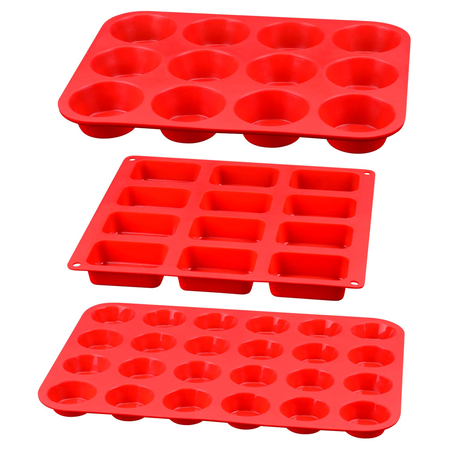 Non-Toxic Silicone Muffin Pan Set - 3-in-1 Baking Kit with 24 Mini Cups, 12 Regular Muffin Cups & 12 Mini Loaf Pans for Cupcakes, Brownies, Egg Muffins, Fat Bombs - Perfect for Home Baking, Meal Prep & Party Desserts