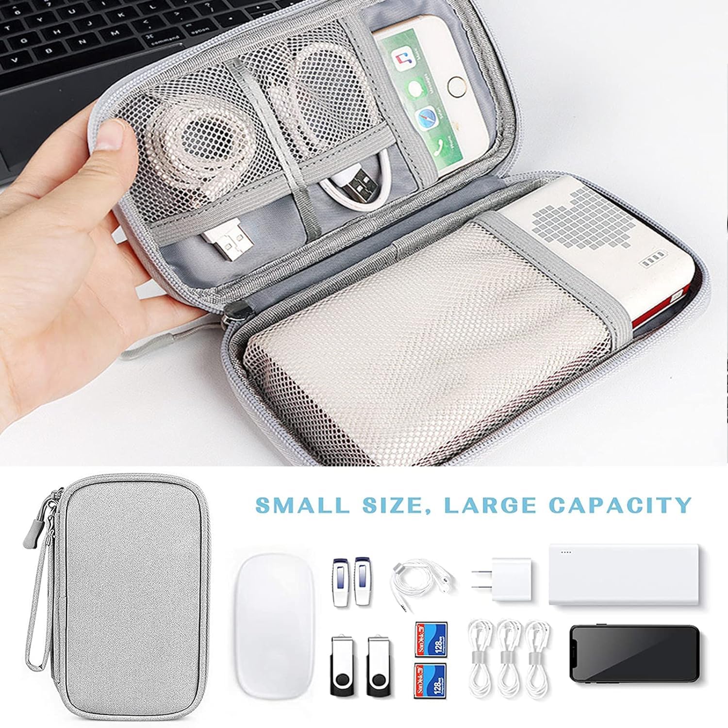 MHYMX Electronics Travel Organizer Bag - Portable Tech Accessories Case for Cables, Power Bank & USB Charger | Compact Cable Management Pouch for Travel, Office & Daily Use