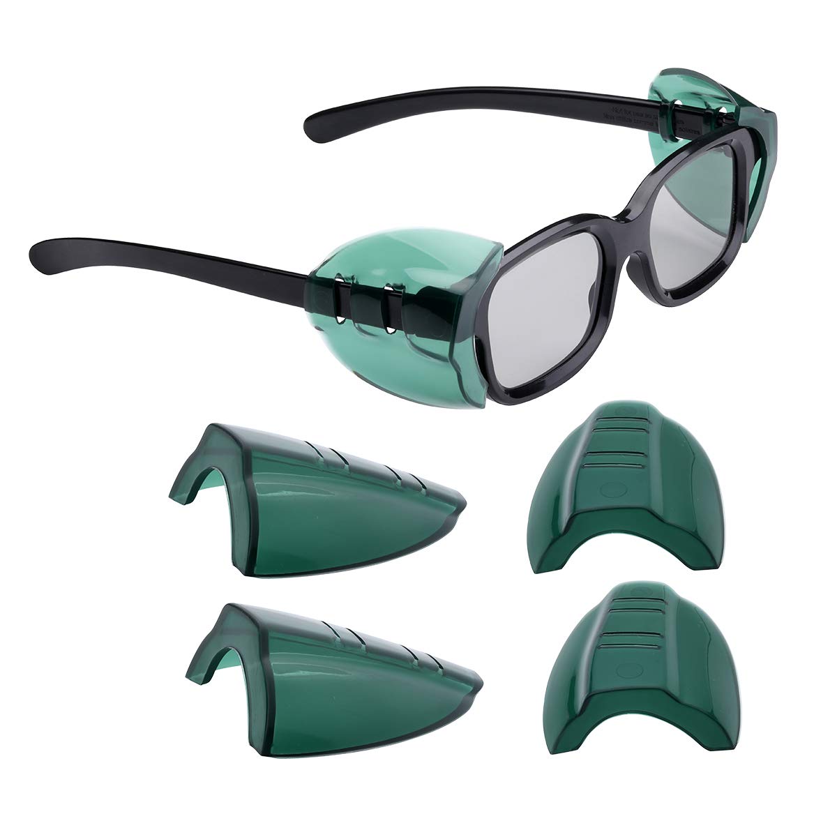 2 Pairs Slip-On Glasses Side Shields - Dark Green, Fits Small to Medium Eyeglasses | Perfect for Eye Protection in Healthcare, Labs & Industrial Work