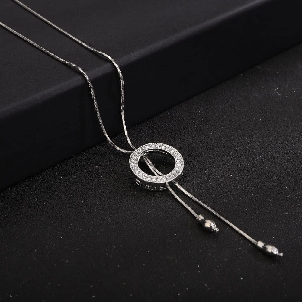Crystal Pendant Long Hoop Necklace for Women - Adjustable Sweater Chain Statement Jewelry with Charm, Elegant Choker for Wedding, Party & Evening Dresses | Perfect for Date Nights, Office Wear & Special Occasions