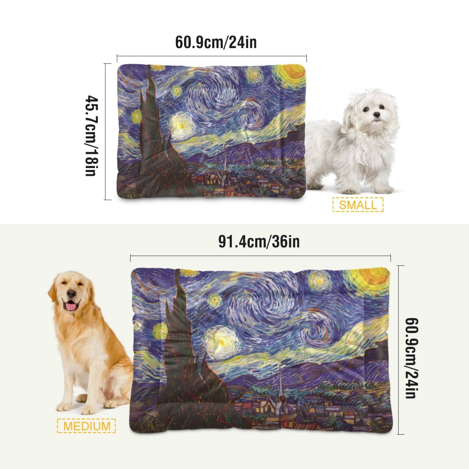 Van Gogh The Starry Night Pet Bed - Ultra Soft Rectangle Dog & Cat Bed for Small Medium Pets (24x18in) | Calming Comfort Bed for Puppies, Kittens | Perfect for Living Room, Bedroom & Pet Travel