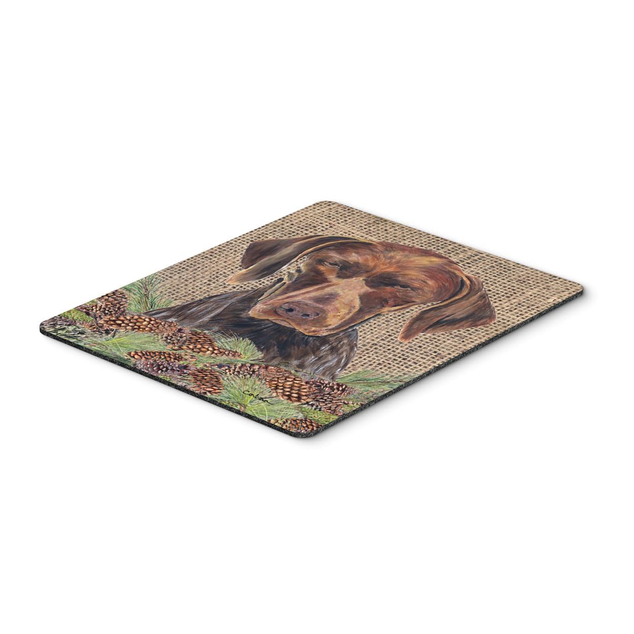 German Shorthaired Pointer Mouse Pad - Faux Burlap Design with Pine Cones - Large Washable Non-Slip Desk Mat for Home Office, Gaming & Computer Work - Perfect Gift for Dog Lovers & Home Decor