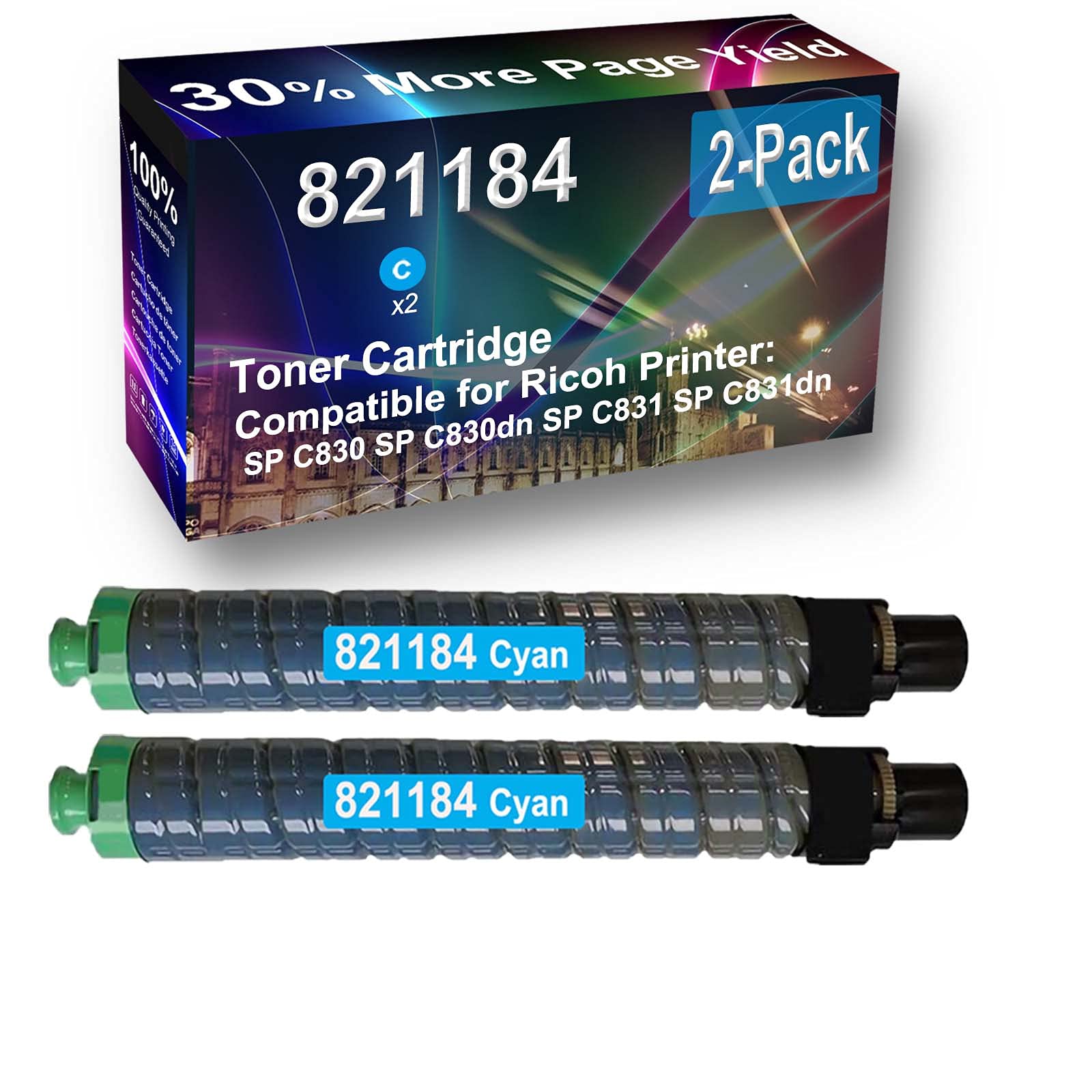 2-Pack High Yield Cyan Laser Toner Cartridge (Compatible with Ricoh SP C831dn Printer) - Perfect for Office Printing, Business Documents & High-Volume Printing Needs
