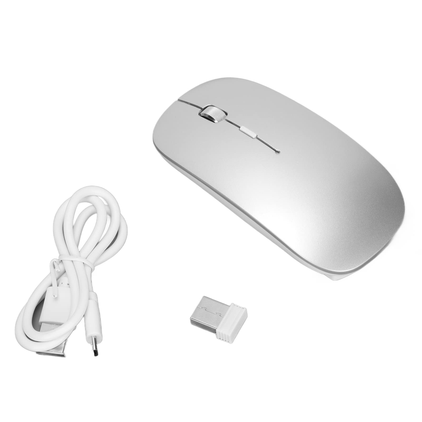 Ciciglow Wireless Mouse with USB Receiver - 2.4G Slim Rechargeable Mouse, High Sensitivity Optical Gaming Mouse for PC, Laptop, Desktop (Silver) - Perfect for Office Work, Gaming, and Travel Use