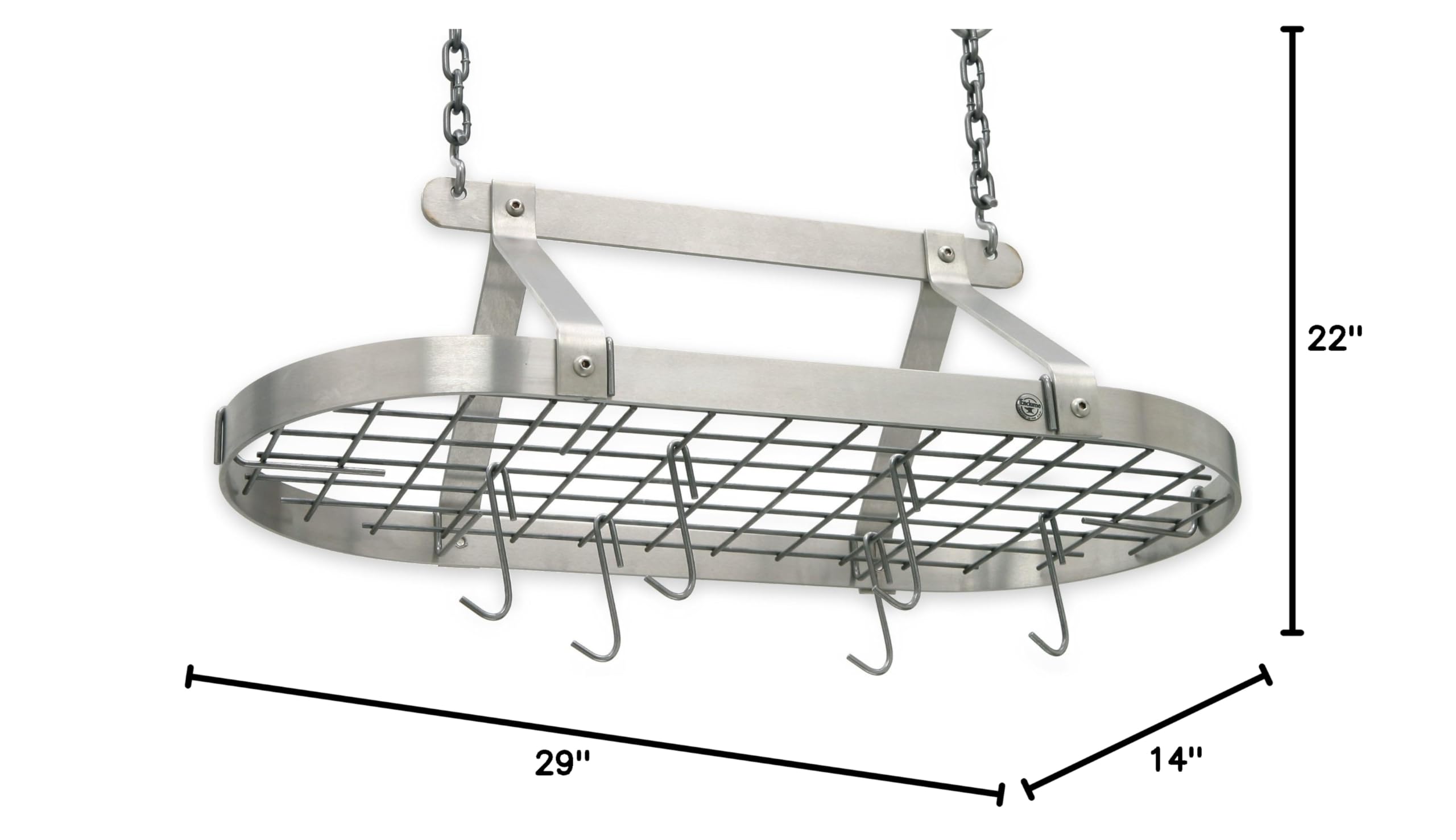 Stainless Steel Classic Oval Ceiling Pot Rack - Enclume Décor Style - Perfect for Kitchen Organization & Space Saving Storage