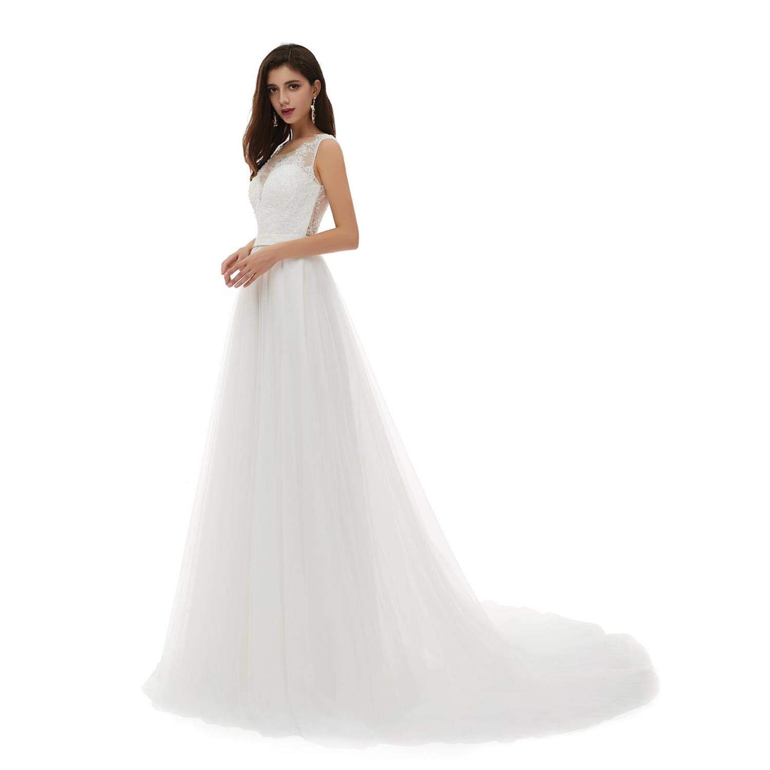 Elegant Women's Tulle Lace Sleeveless A-Line Long Bridesmaid Dress for Wedding, Evening Party & Formal Occasions