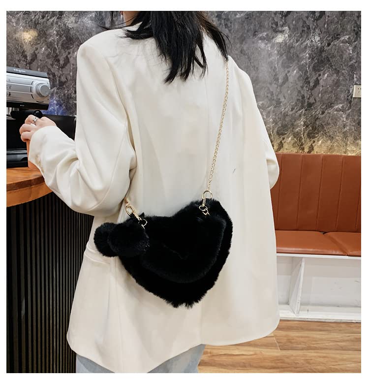 Rejolly Fluffy Faux Fur Heart Shaped Handbag for Women & Girls - Soft Small Shoulder Bag Clutch Purse for Parties, Dates & Casual Outings