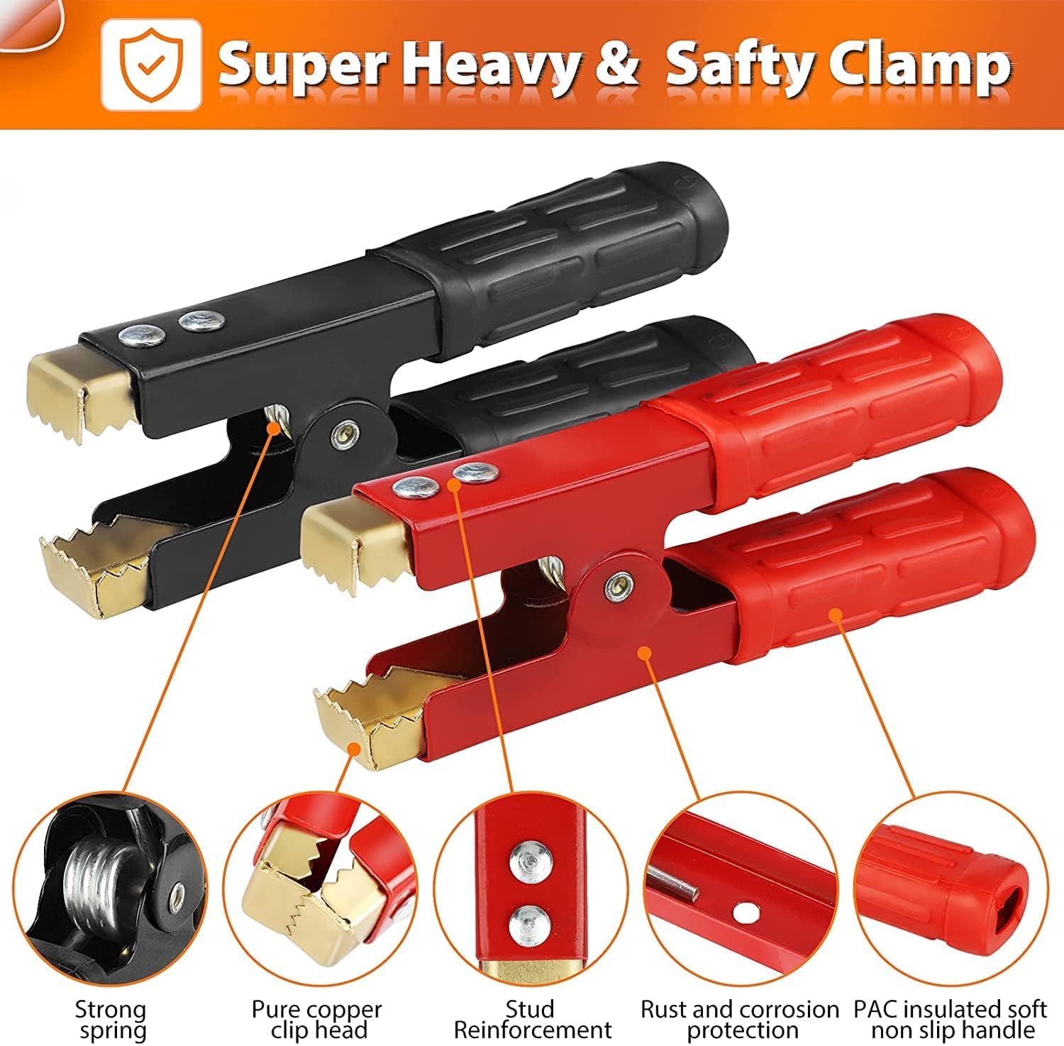 Linkstyle 2PCS 1000A Heavy Duty Car Battery Charger Clamps - Pure Copper Alligator Clips for Jumper Cables & Power Replacement - Ideal for Car Maintenance, Emergency Jump Starts & DIY Automotive Projects