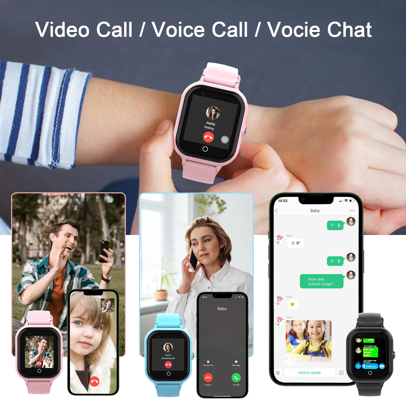 Wonlex 4G Kids Smart Watch with GPS Tracker, SIM Card, SOS Camera & Video Call - Waterproof Smartwatch for Girls Boys Age 4-12 - Perfect for School, Outdoor Play & Birthday Gifts (Pink)
