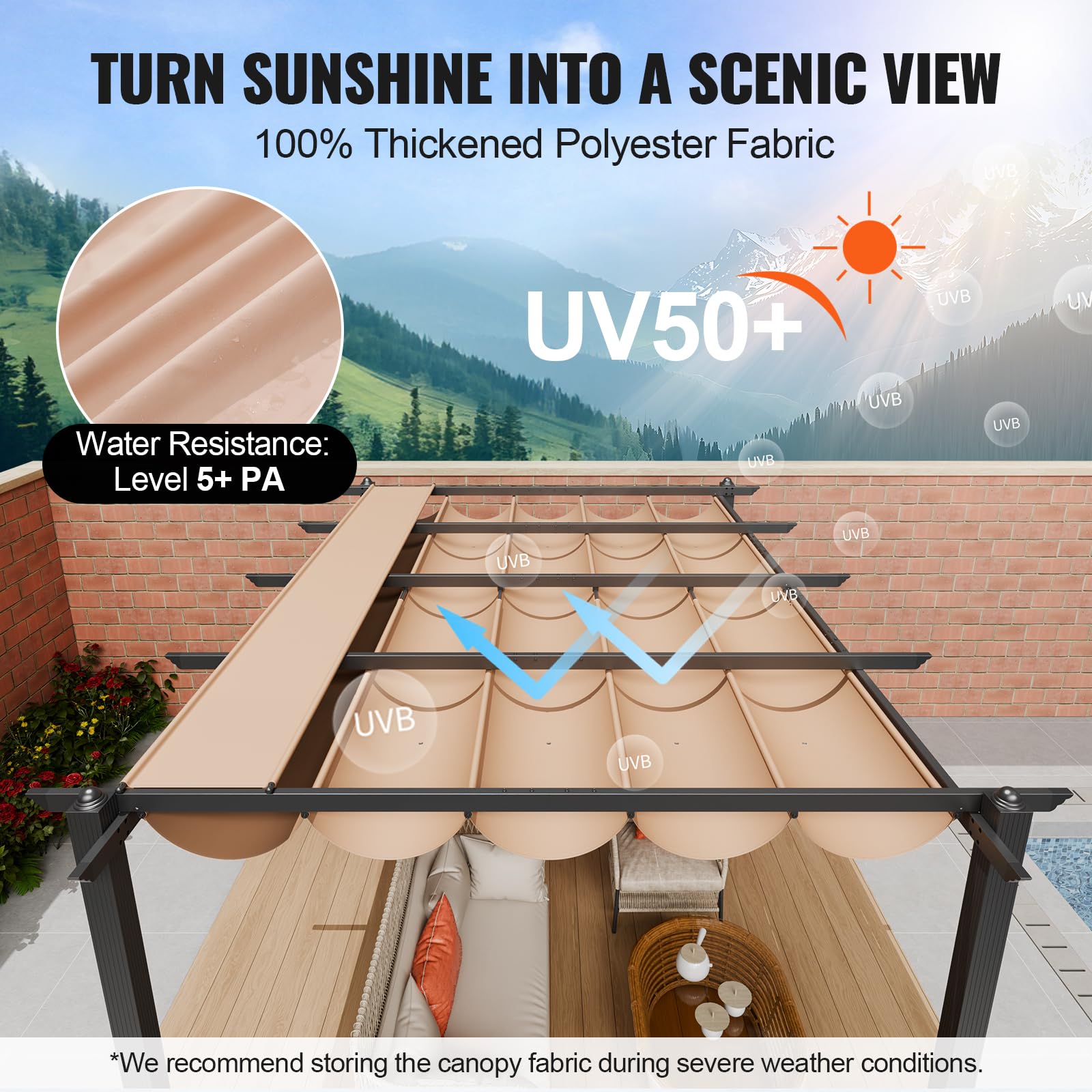 VEVOR 10'x13' Retractable Pergola with Canopy - Aluminum Outdoor Patio Cover, Modern Sun Shade for Backyard, Garden, Deck - Beige | Perfect for Outdoor Dining, Lounging & Entertaining