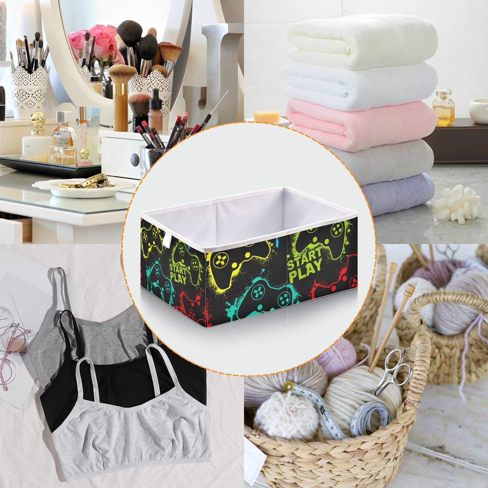 Colorful Collapsible Storage Basket - Square Laundry Bin for Clothes, Toys & Organizing | Home, Laundry Room & Game Room Storage Solution