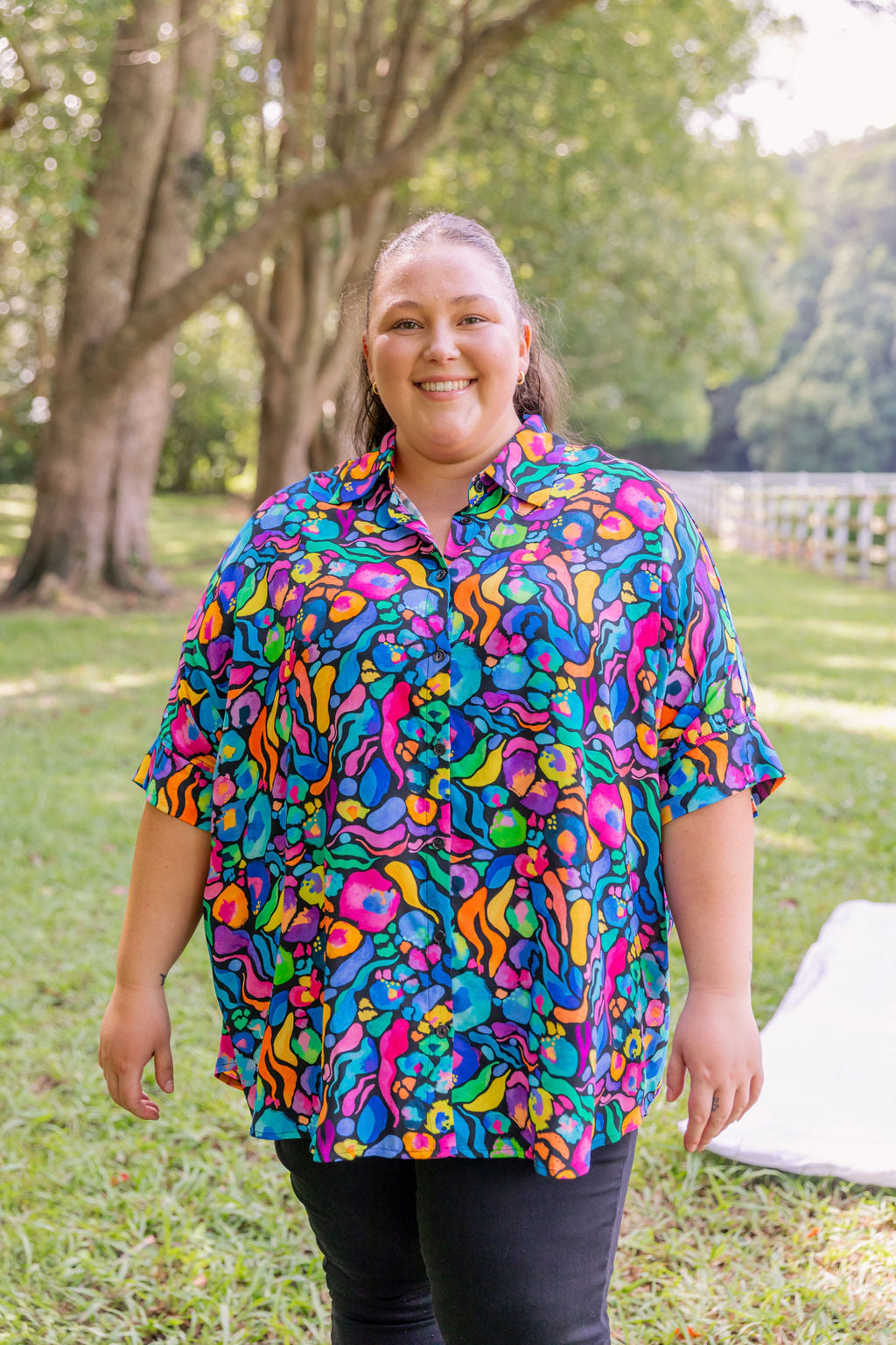 Kasey Rainbow Tammin Shirt - Stylish African Print Women's Top for Casual Wear & Summer Outfits
