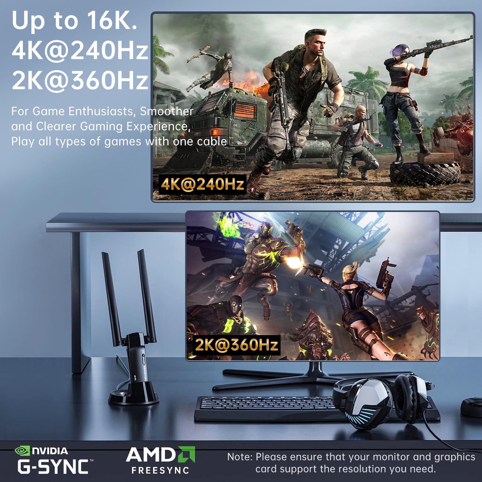 VESA Certified DisplayPort 2.1 Cable 10ft 2-Pack - 16K DP 2.0 Cable 80Gbps, Supports 16K@60Hz, 8K@120Hz, 4K@240Hz/165Hz, 2K@360Hz - High-Speed Gaming Monitor Cable for Laptop, TV, PC, PS5, Xbox - Perfect for 4K/8K Gaming, Video Editing & Home Theater Setup