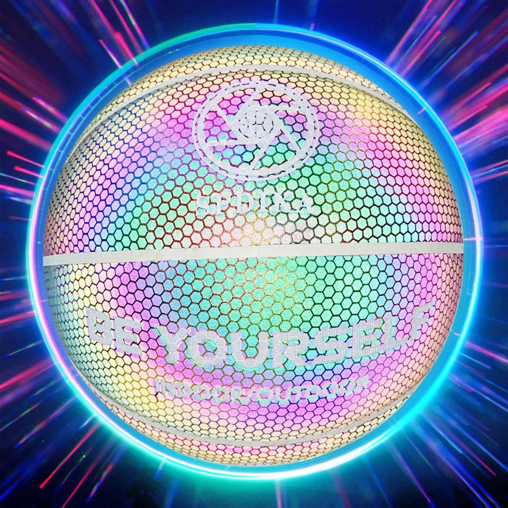 TCXSSL Glow in the Dark Basketball - Size 7 Holographic Reflective Basketball for Night Sports, Kids Outdoor Play & Birthday Gifts - Perfect for Evening Games, Backyard Fun & Youth Training