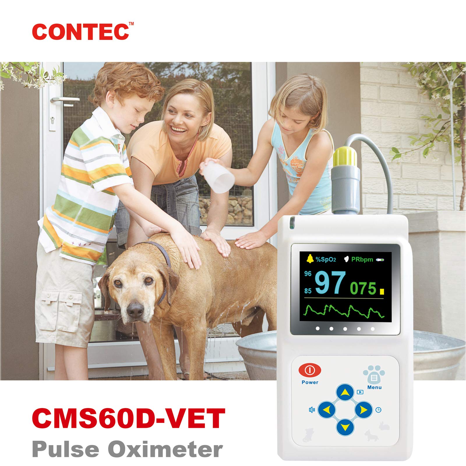 CONTEC CMS60D-VET Veterinary Pulse Oximeter - Handheld SPO2 Monitor for Dogs & Cats with Tongue/Ear Probe - Measures Pulse Rate & Oxygen Saturation - Ideal for Pet Clinics, Home Care & Emergency Use