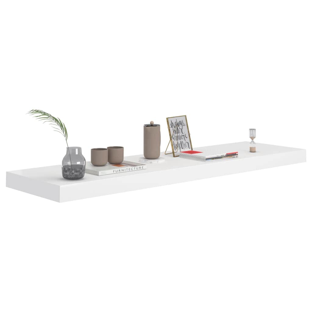 Modern Floating Wall Shelf Set - White MDF Wall Mounted Display & Storage Shelves (35.4