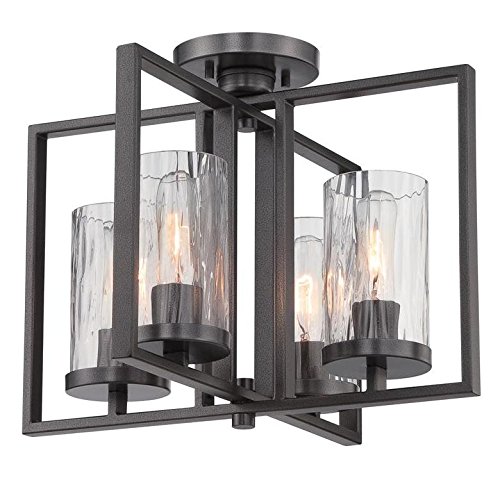 Charcoal Elements 4-Light Semi-Flush Mount Ceiling Light Fixture - Modern Black Chandelier for Dining Room, Bedroom, and Living Room Lighting