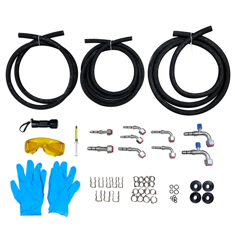 Complete A/C Hose & Fitting Kit for Custom Air Conditioning Lines - Includes #10 Fittings with Service Port, E-Z Clip Hose Ends, Cages, Clips, O-Ring Kit & Oil Tube | Perfect for Automotive AC Repair, RV & Home AC Maintenance