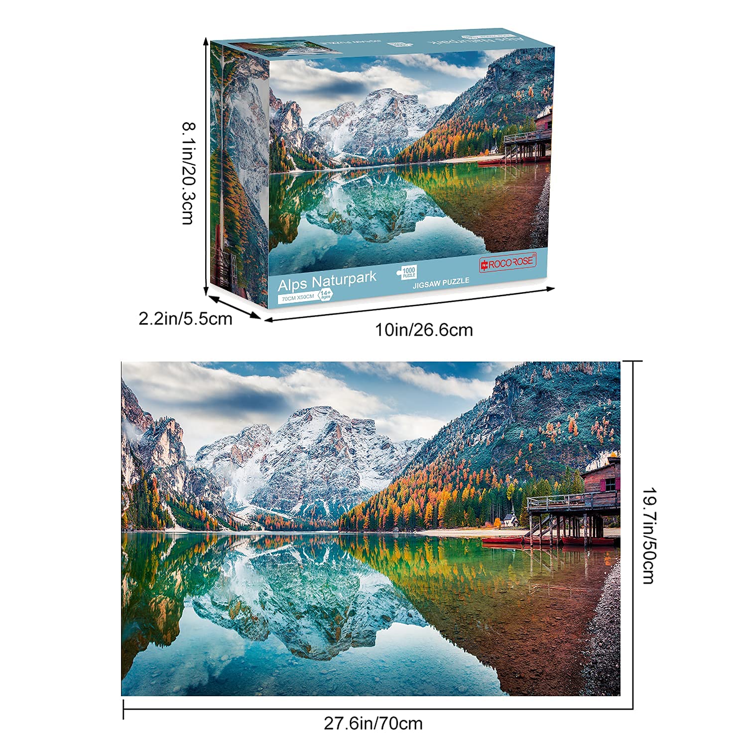 Rocorose 1000-Piece Jigsaw Puzzle - Autumn Scenery of Italian Alps Naturpark - Challenging Floor Puzzle for Kids & Adults - Perfect for Family Game Night & Stress Relief