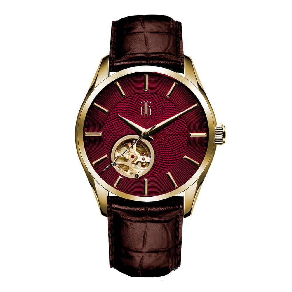 Aries Gold G 8022 Series Men's Watch - Red Dial, Genuine Leather Strap, Water Resistant, Quartz Movement - Perfect for Business, Casual Wear & Special Occasions