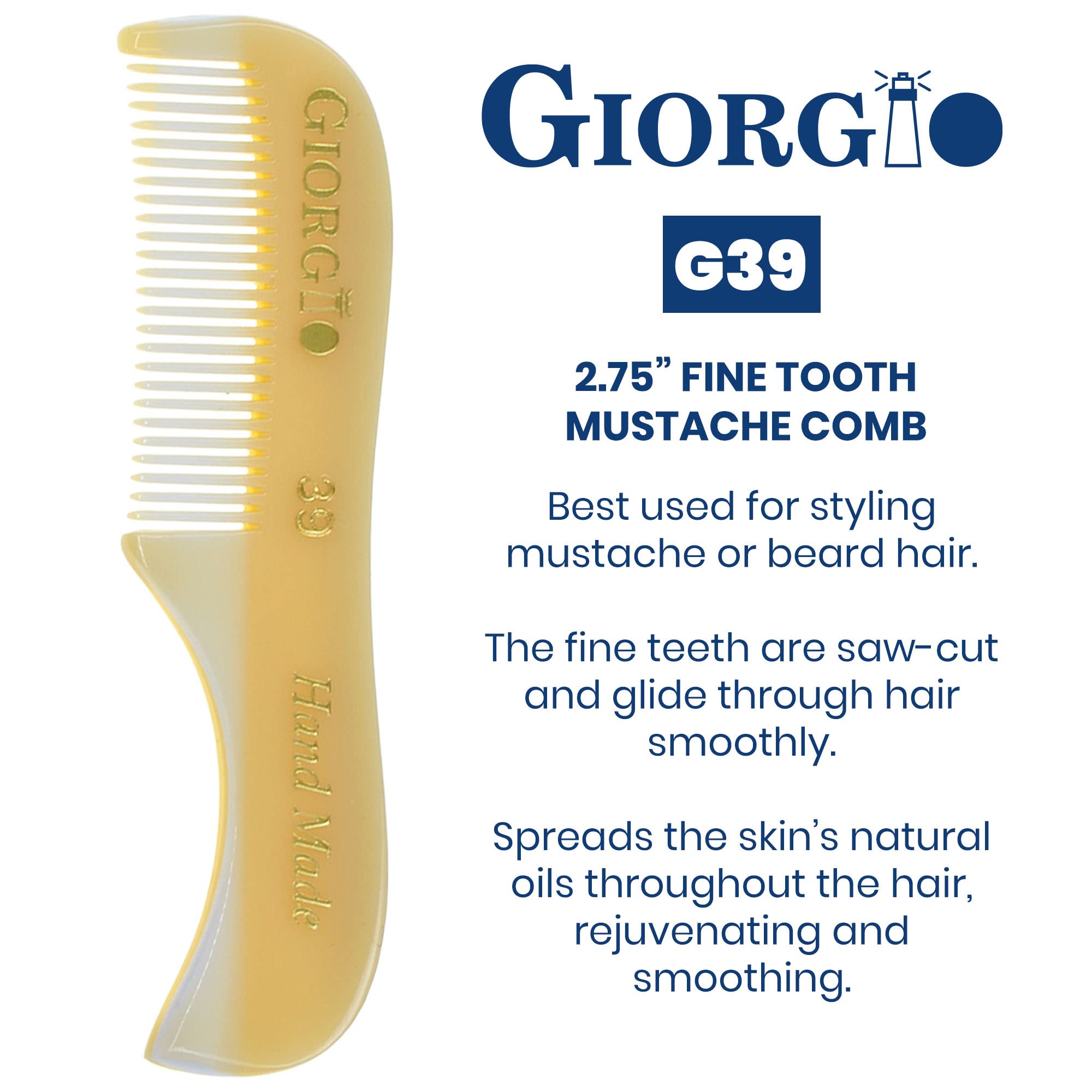 Premium Giorgio Beard Combs Set - Handcrafted Ivory Beard & Mustache Grooming Kit with Fine/Wide Tooth Pocket Comb, Straightening Comb & Mustache Comb - Perfect for Travel, Daily Grooming & Professional Styling