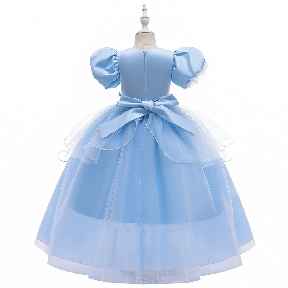 Royal Blue Satin Princess Flower Girl Dress - Floor Length Round Neck Formal Gown for Weddings, Parties & Special Occasions